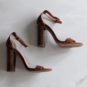 FINAL PRICE Steve Madden Carrson Tan Ankle Strappy Block Heels 6 Leather Suede